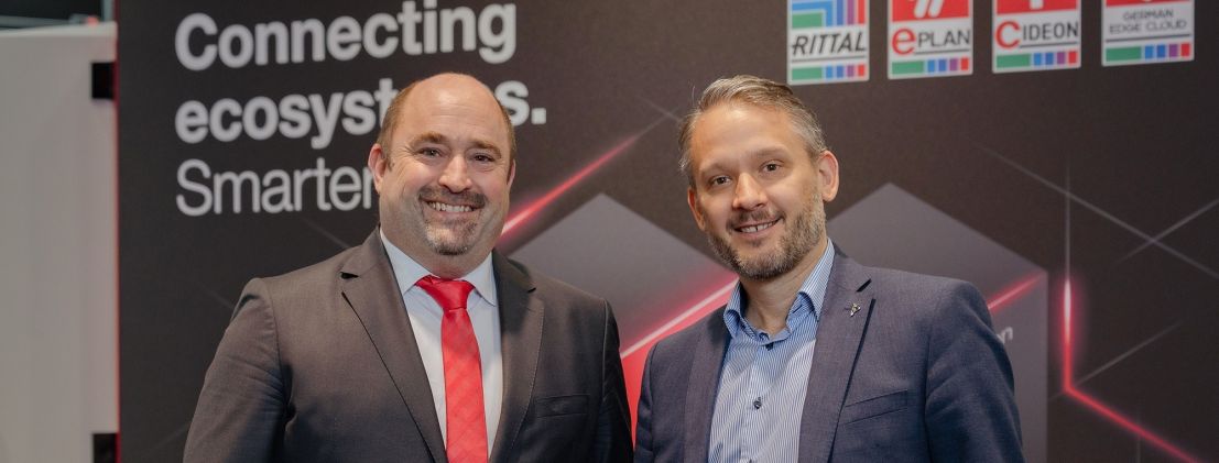 EPLAN & Cideon CEO Sebastian Seitz (at left) and Dassault Systèmes Managing Director Eurocentral Dominic Kurtaz